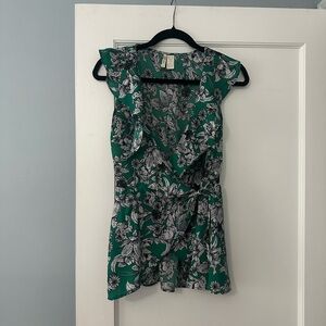 Floral Green Wrap Top